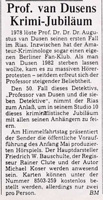 Artikel - Prof. Van Dusens Krimi-Jubiläum